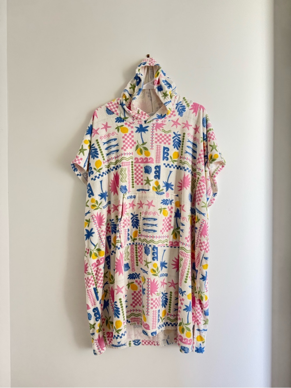 Women's Hooded Swim Coverup in Pink & Blue Tropical Print - Throwzy - Picture 2 of 10